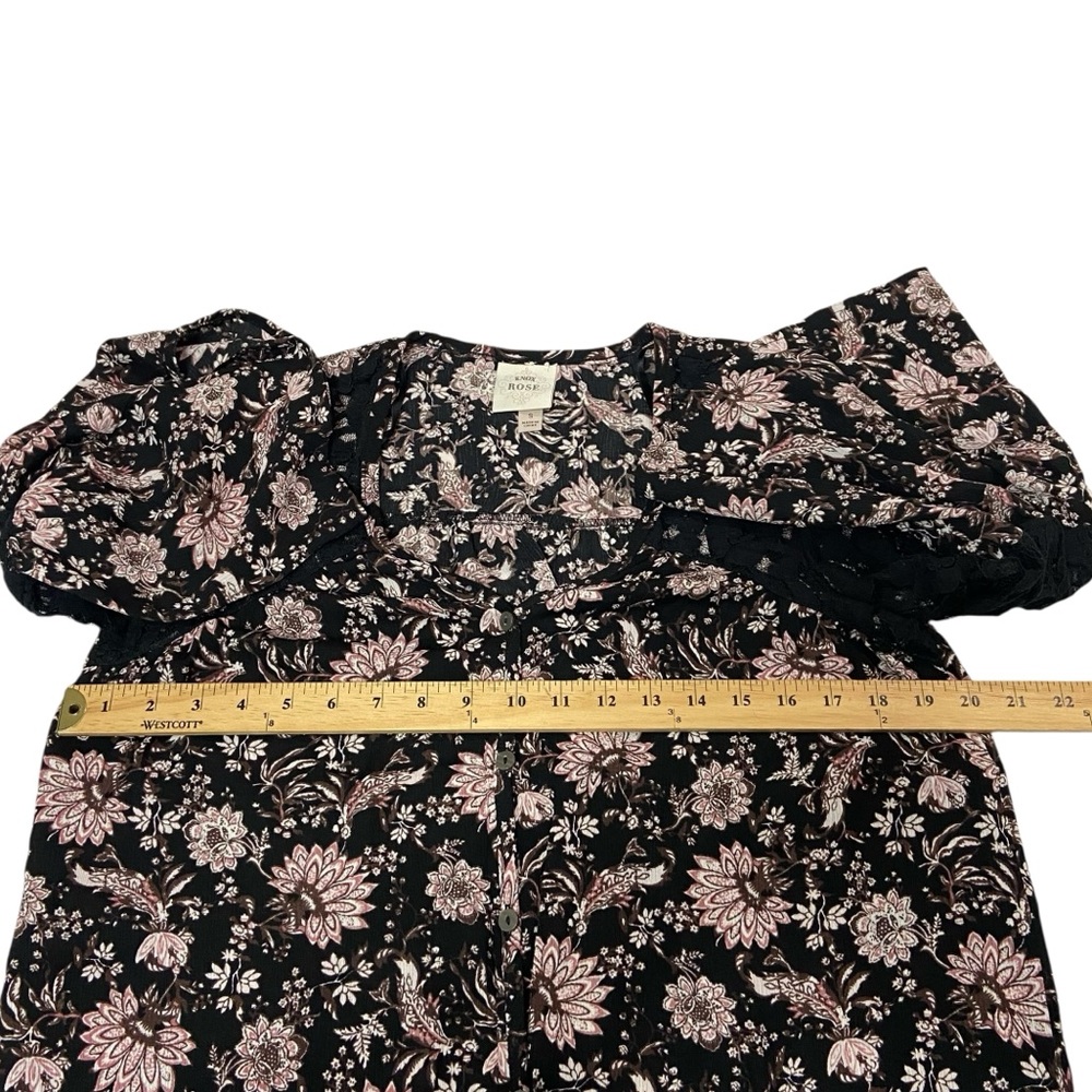 KNOX ROSE Boho Bell Sleeve Black Pink Floral Lace Button Down Top Women’s Small - Picture 3 of 14